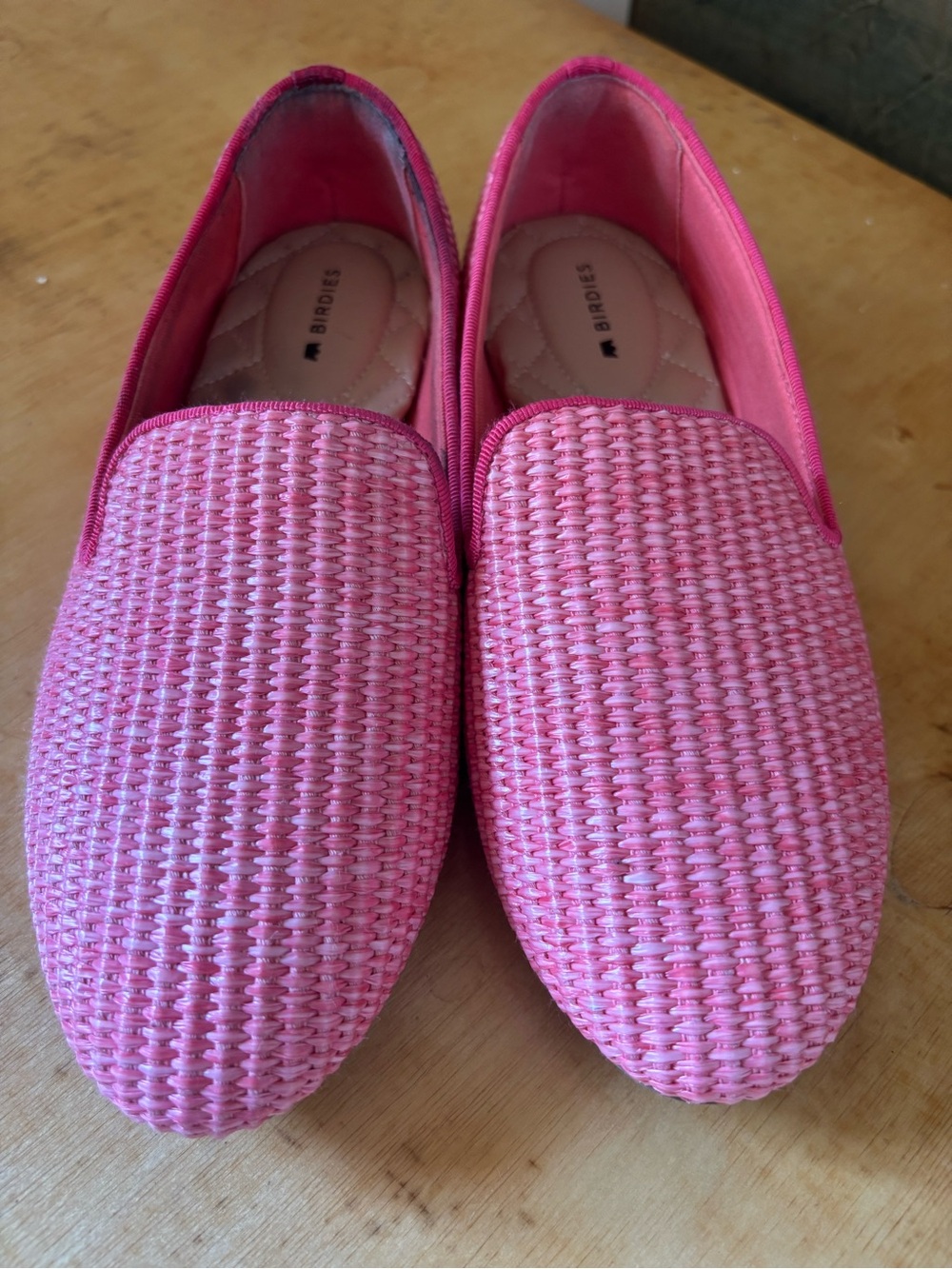 Birdies The Starling Loafer Flats in Raffia Lipstick Pink Slip-Ons Shoes 6.5